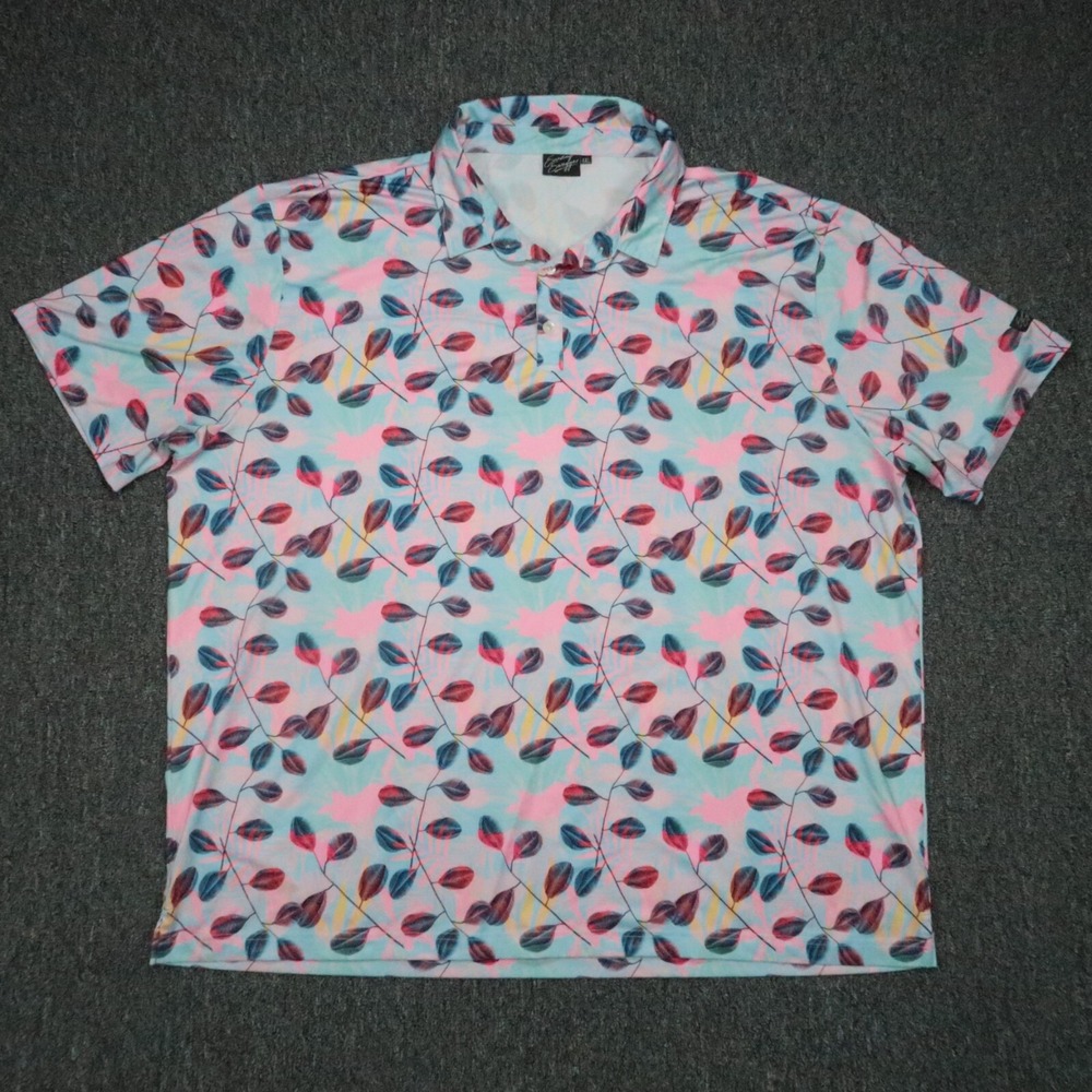 Sunday‎ Swagger Shirt Mens 4XL Blue Leaves Colorful Performance Polo